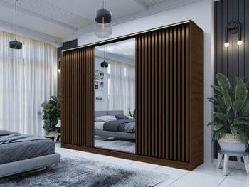 Nowoczesna Szafa Przesuwna Dąb Wotan LAMEL z Lustrem i Lamelami180x205 cm