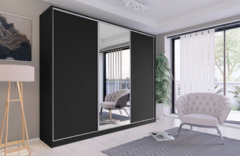 Nowoczesna Szafa Przesuwna  BEST  Czarny Mat z Lustrem 150x205 cm