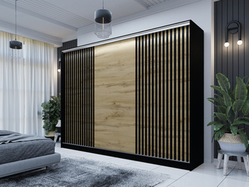 Nowoczesna Szafa Przesuwna Czarna LAMEL z Lamelami180x205 cm